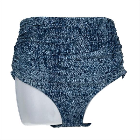 Gathered High Waisted Bikini Bottoms in Denim Print Size Small - Picture 1 of 4